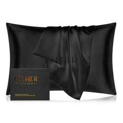 Natural Mulberry Silk Pillowcase, 22 Momme, 6A, Black, Gift Box.