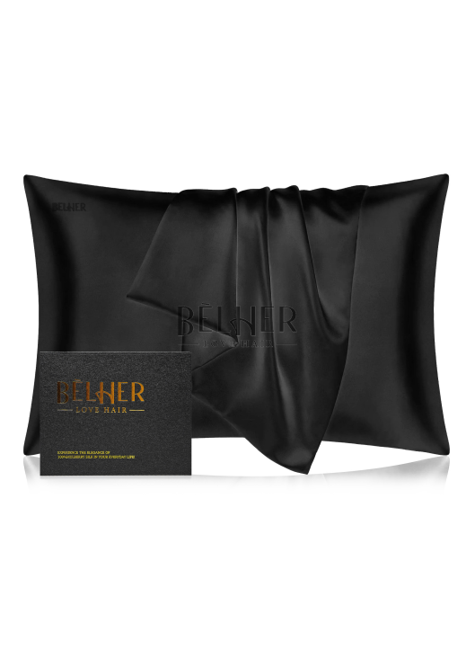 Natural Mulberry Silk Pillowcase, 22 Momme, 6A, Black, Gift Box.