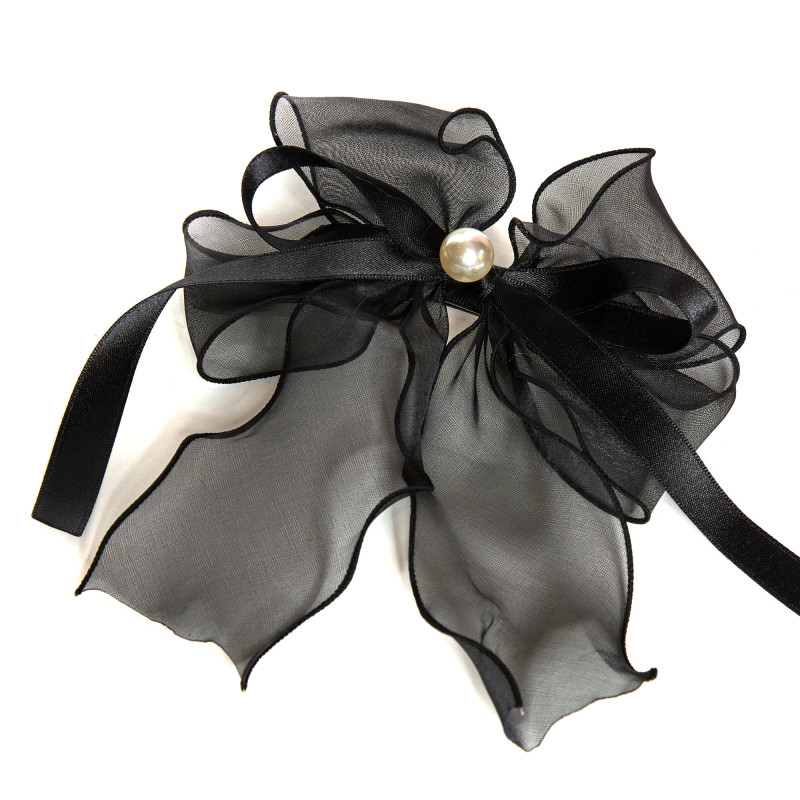 Black Bow Pearl Ponytail Clip