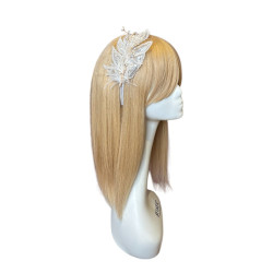 Tiara Hair Jewelry with White Feathers