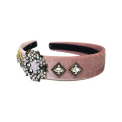 Pink Velvet Headband with Lateral Crystal Applications