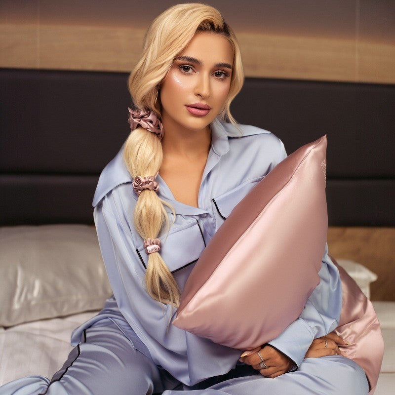 Fata de Perna Matase Naturala Mulberry, 22 Momme, 6A, Pink, Cutie Cadou