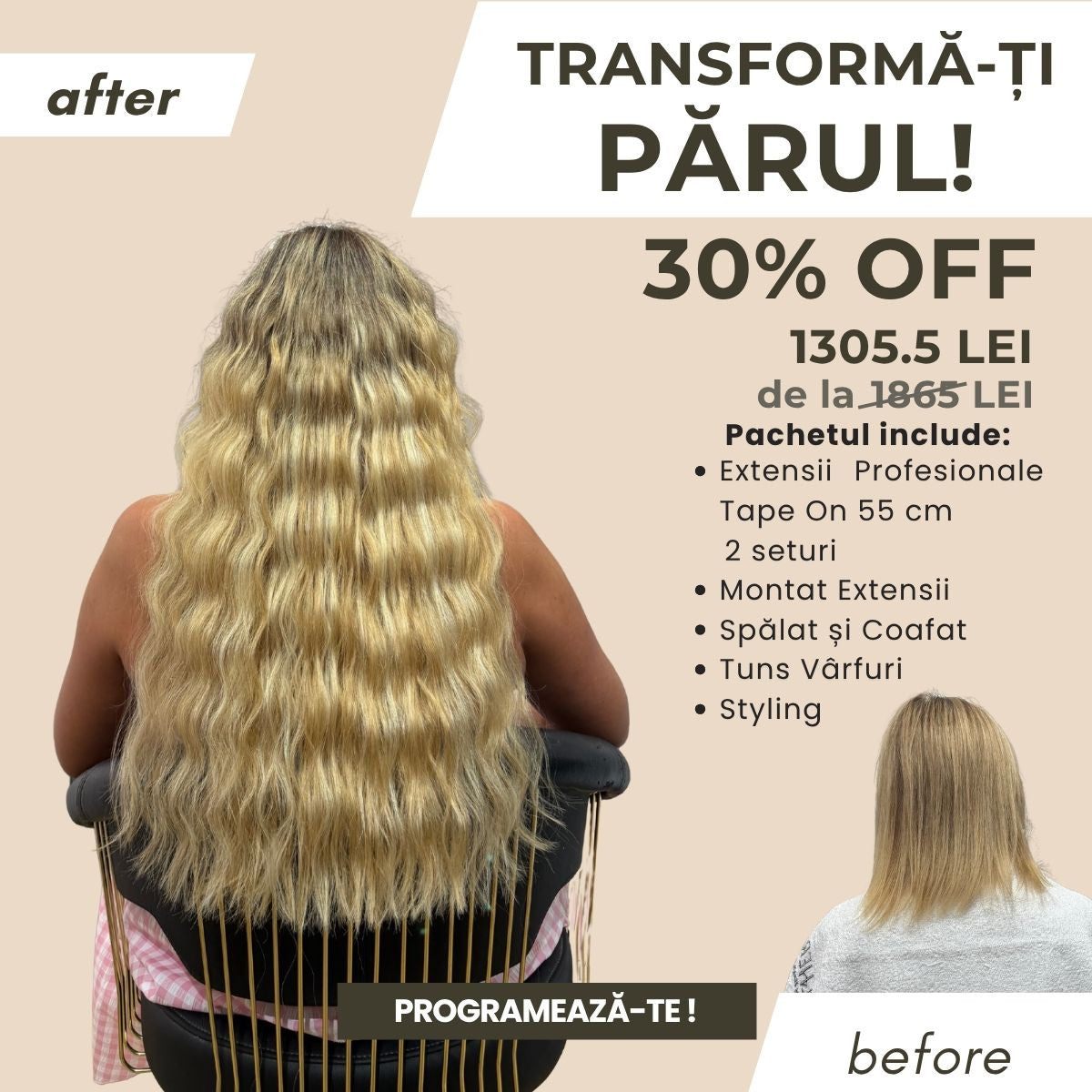 Pachet Tape-On VIP 55 cm 2 seturi + Servicii