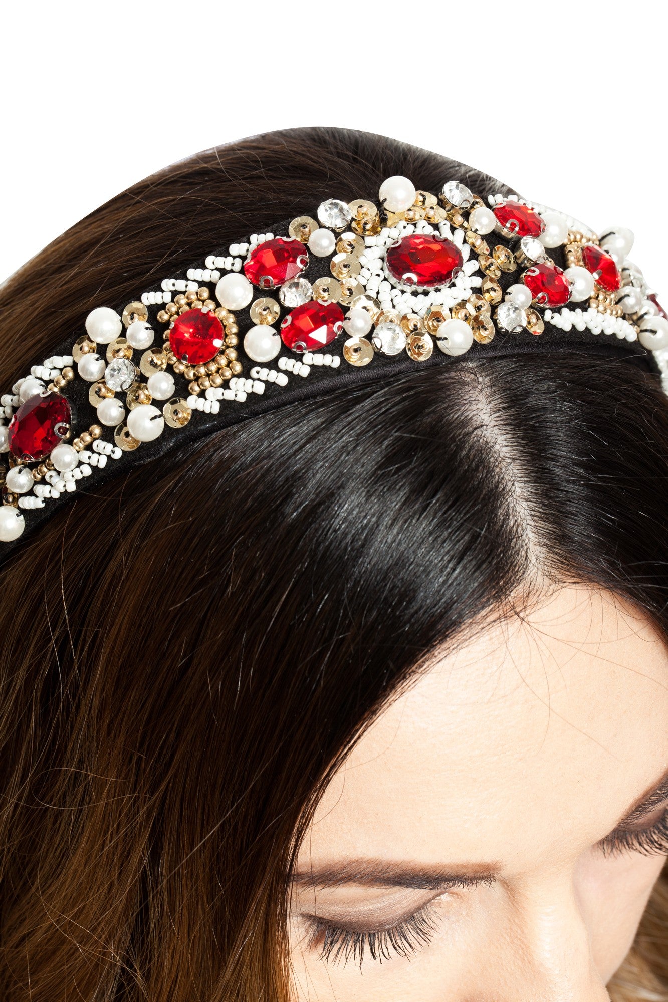 Bentita Aplicatii Margelute si Pietre Rosii