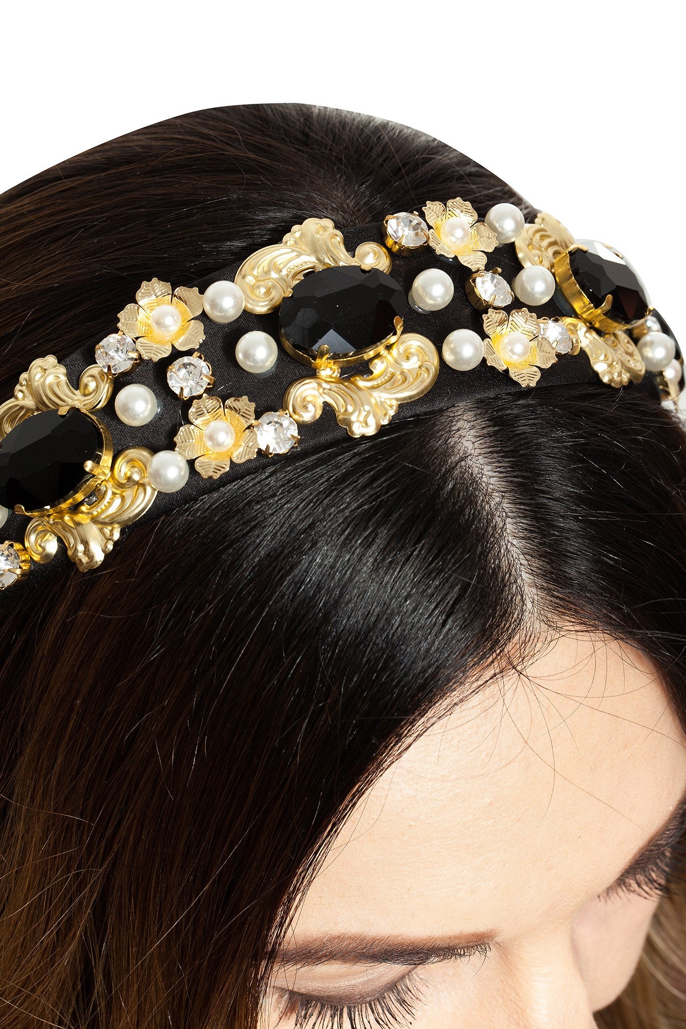 Bentita Aplicatii Perle si Pietre Negre