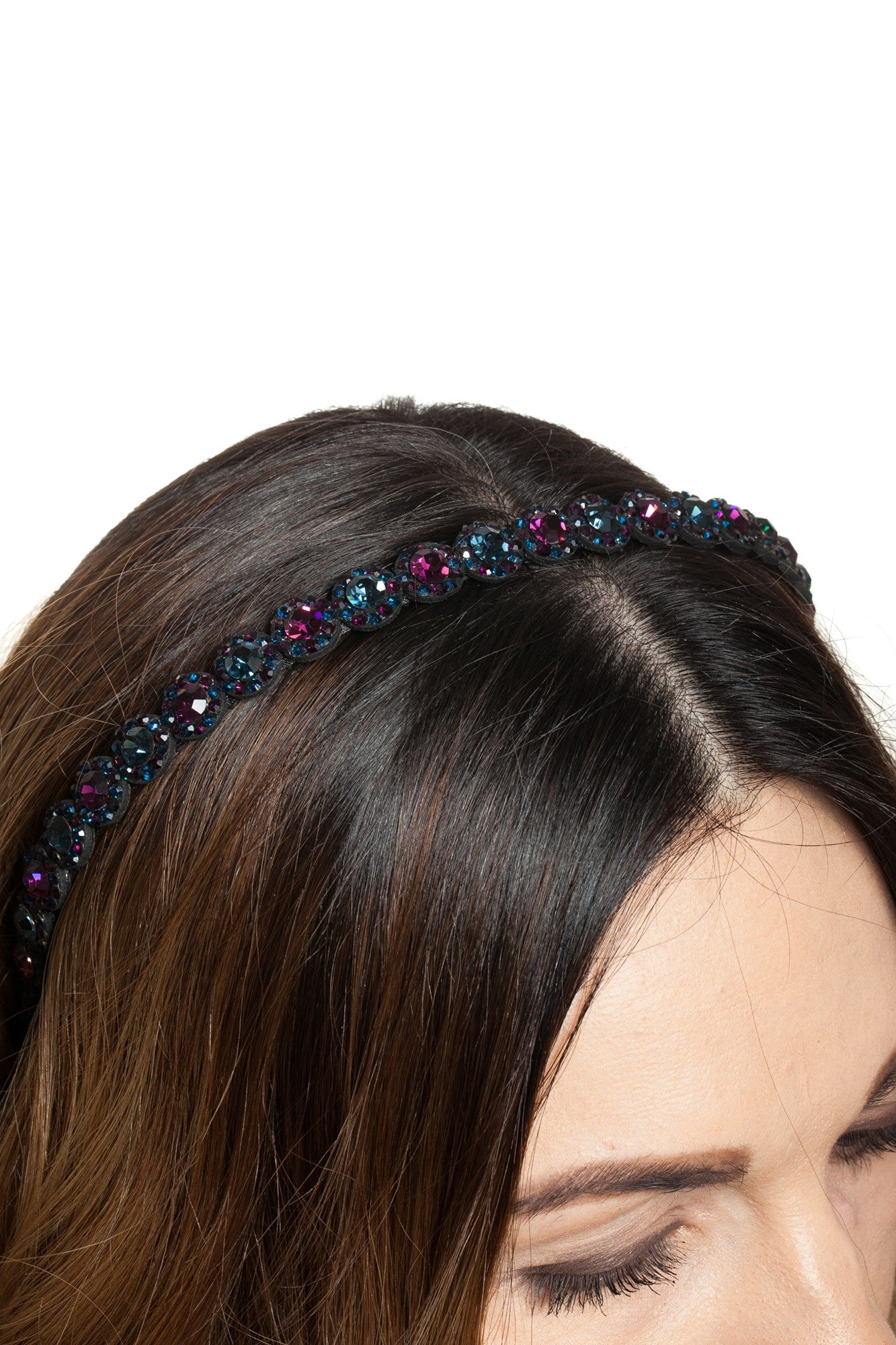 Bentita Cristale Floricele Albastru Mov