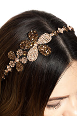 Bentita Ocazie 2 Flori Cristale Auriu Maro