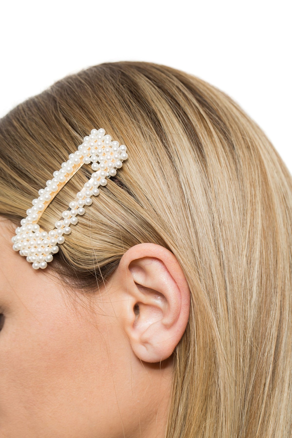 Clame cu Perle Auriu Large Dreptunghiular