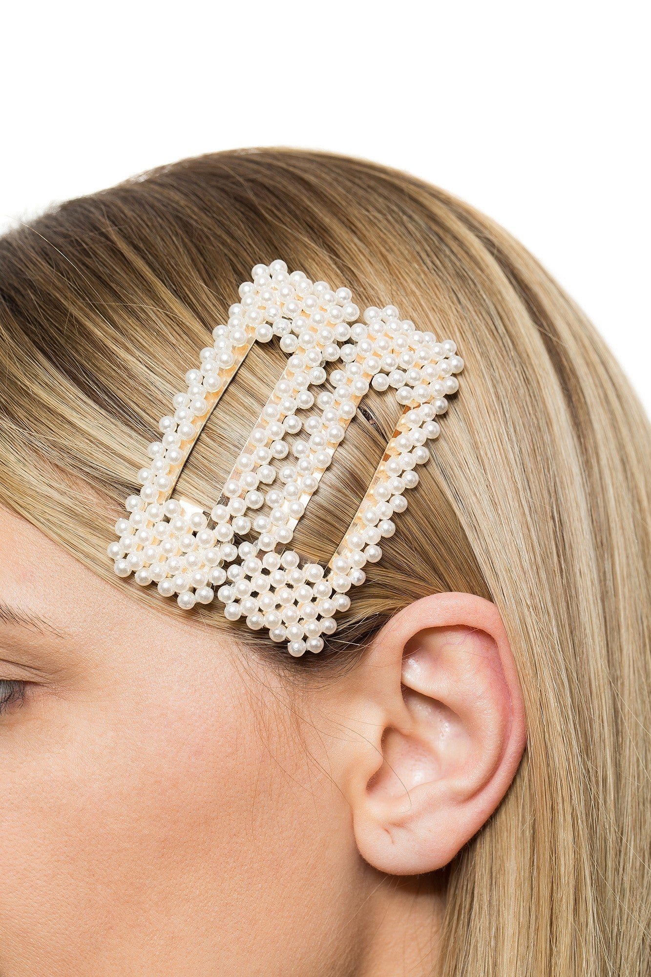 Clame cu Perle Auriu Large Dreptunghiular