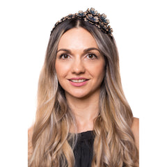 Bentita 3D Floricele Cristale Blue Auriu